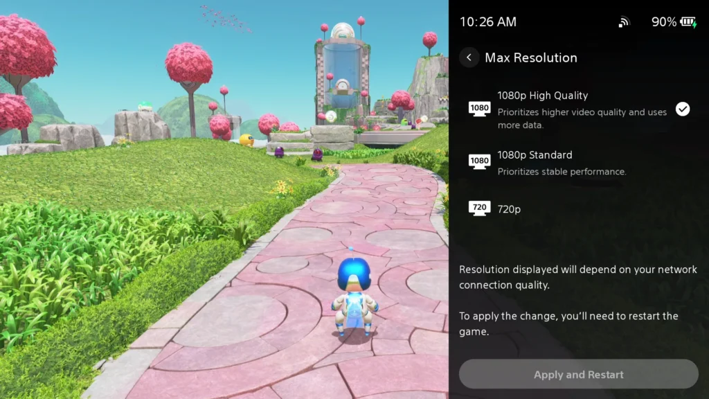 Het Max Resolution-menu van de PlayStation Portal. 